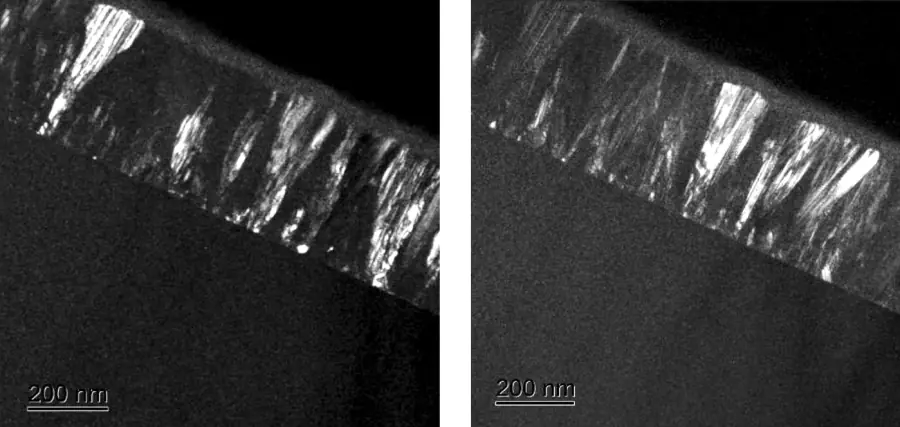 Results of TEM inspection of the cross-section of the N1 poly-Si film in a dark field