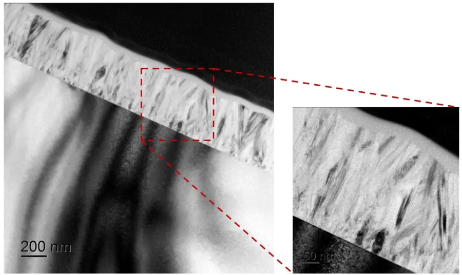 Results of TEM inspection of the cross-section of the N1 poly-Si film in bright field